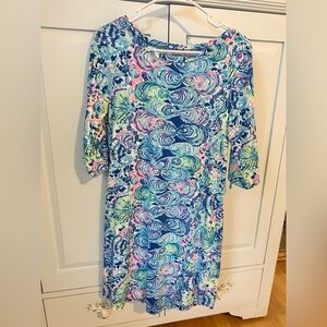 Lilly Pulitzer engineered oyster print dress with tie sleeves.